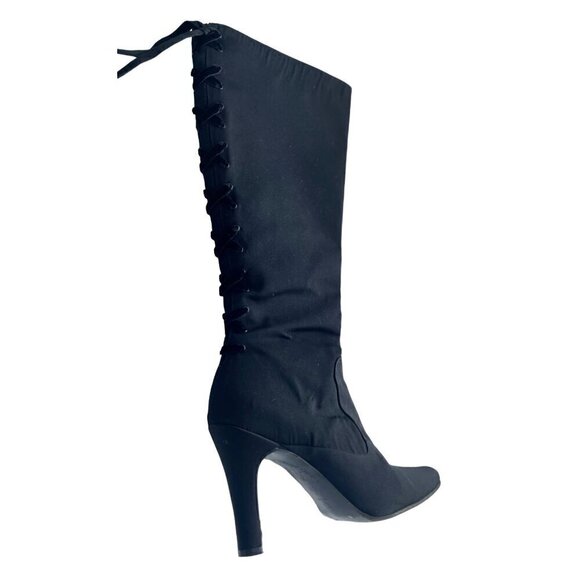 Kenneth  Cole women's boots Black size 8 Satin look  4' heel   velvet ribbon tri - Picture 2 of 13